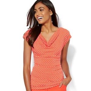 New York & Company Red silk drape front tee