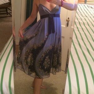 Blue floral, flowy Anthropologie dress.