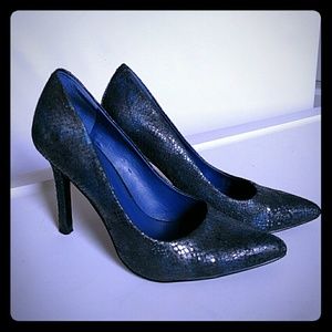 Blue & black snakeskin stilettos
