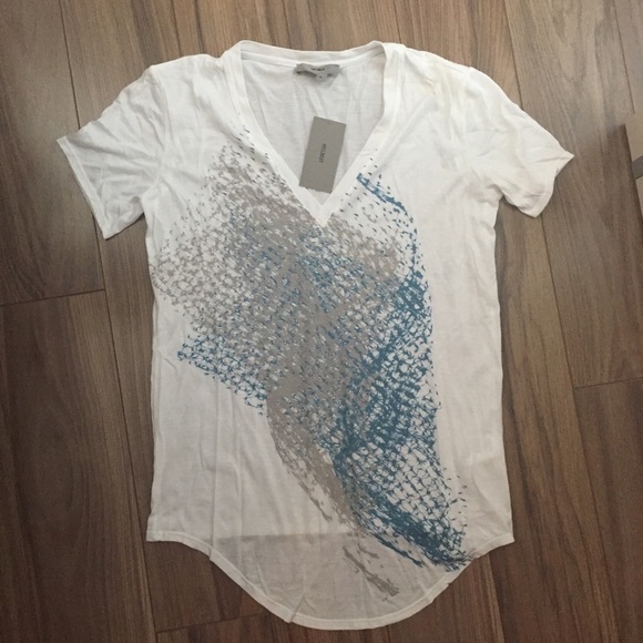 NWT Helmut Lang Teal Net Print V-Neck Tee