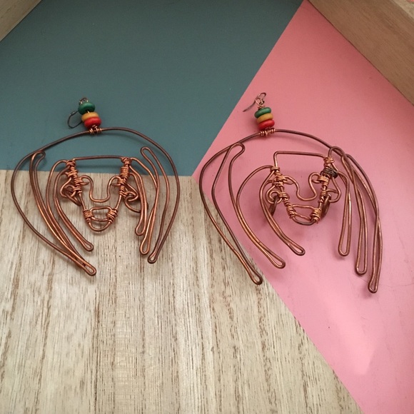 Handmade Bob Marley copper wire earrings