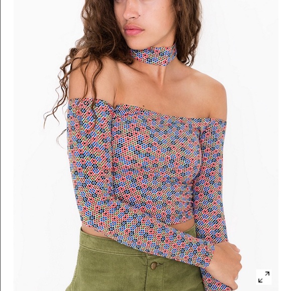 American Apparel Tops - American Apparel NEW Printed Choker Cut Out Top