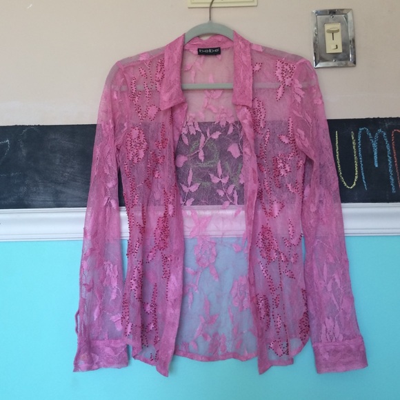 bebe Tops - Bebe see through lace pink shirt