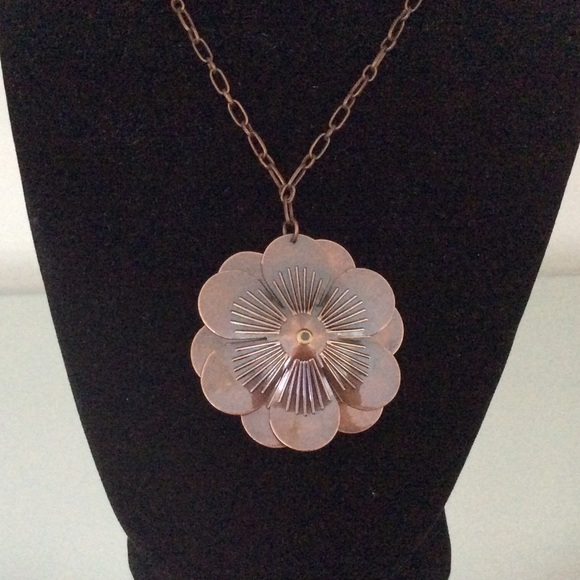 NWOT 16-19" Copper w Turquoise Flower Pendant - Picture 2 of 4