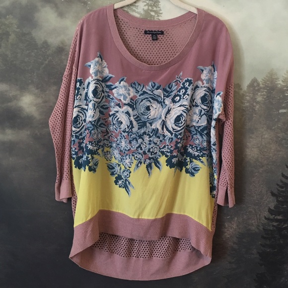 Funky/ feminine knit and printed rose top