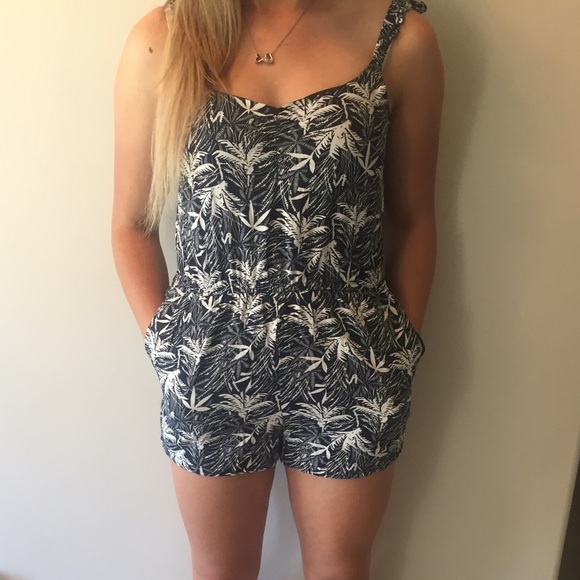 Charlotte Russe Pants - Blue and white floral/tropic romper