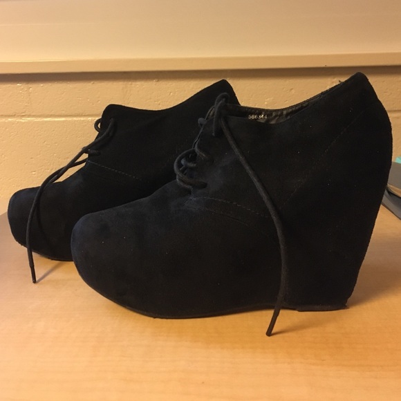 Black suede lace up wedge booties