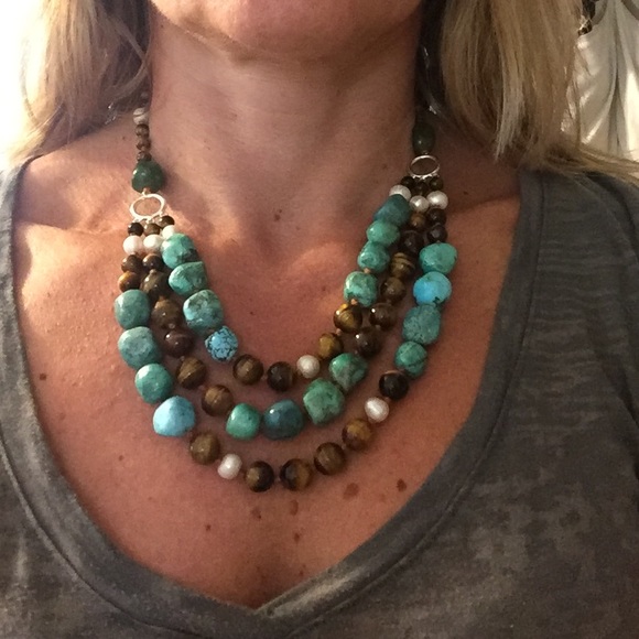 Turquoise and brown gemstones necklace