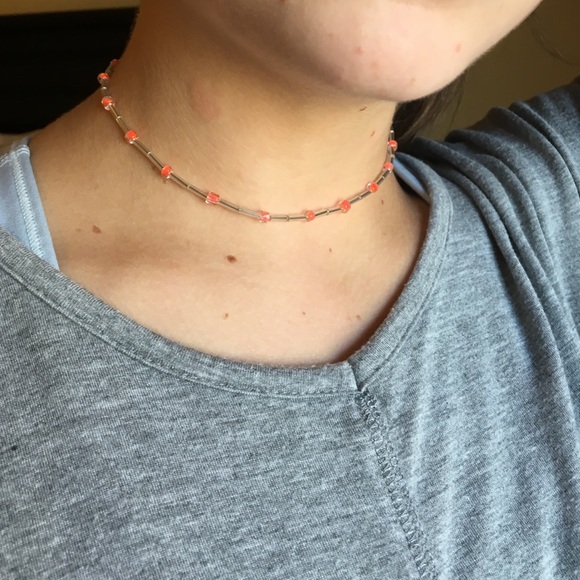 Pink and silver beaded choker