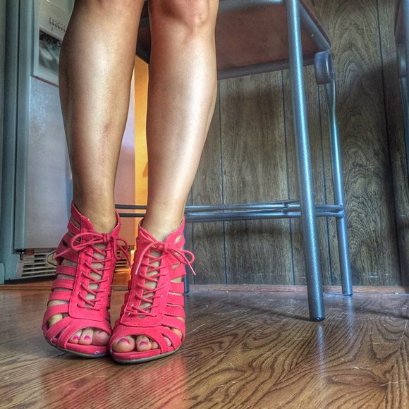Red Gladiator Wedge Sandals