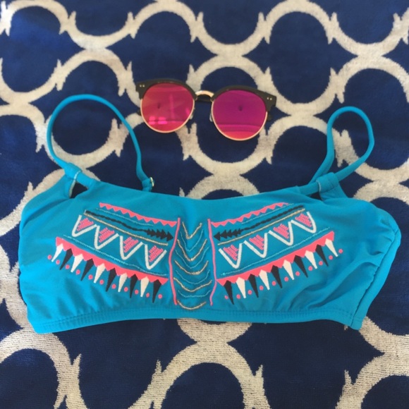 Blue Tribal Print Bathing Suit Top (S) - Picture 1 of 2