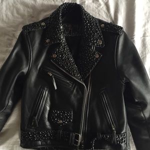 Studded leather motorcycle jacket