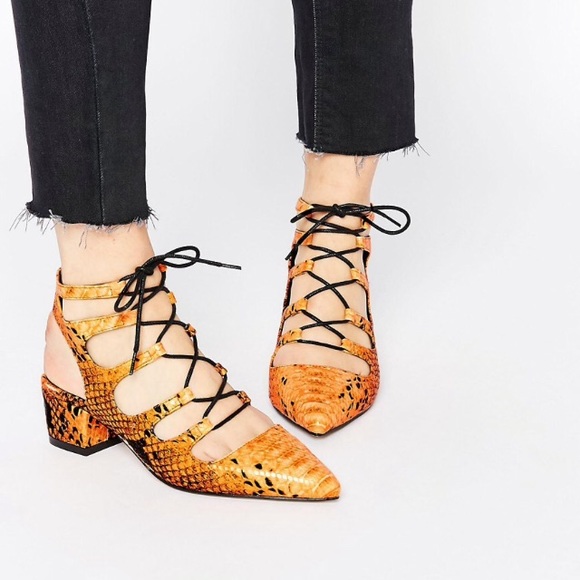 ASOS pointed snake print lace up heels