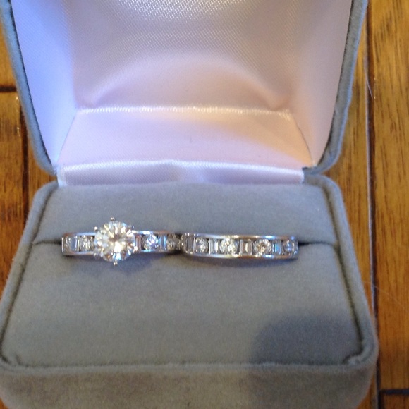 Faux diamond Sterling wedding set.