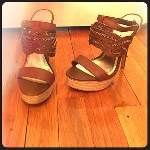 Gently worn open toe platform heels
