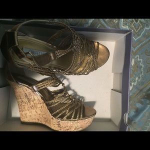 JLo bronze wedge sandals