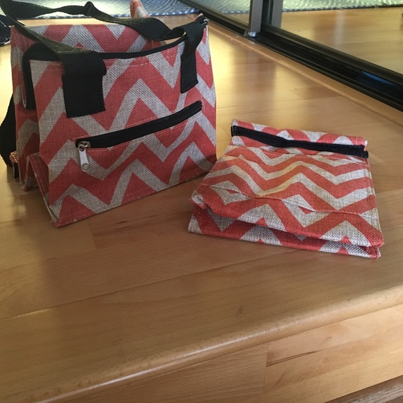 Chevron Tan & Orange Lunch & Small Cooler Bags