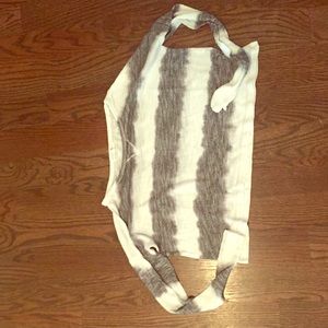 Gray and white sweater/see through shirt