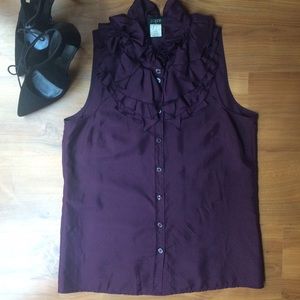 J.Crew Maroon Silk Ruffle Blouse