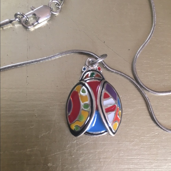 Lady Bug Charm Silver Necklace