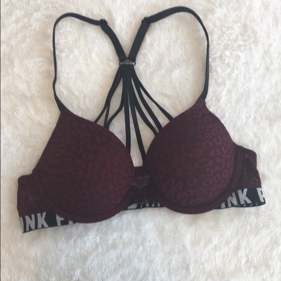 PINK Victoria's Secret Other - VS Pink maroon push-up strapping back leopard bra