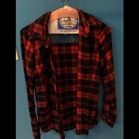 Blue and orange plaid button down - Picture 1 of 2