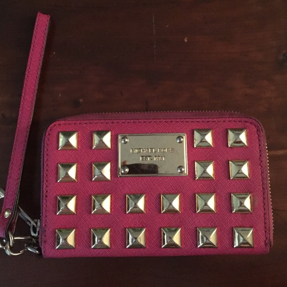 Michael Kors Fuschia & Gold Studded Wristlet.