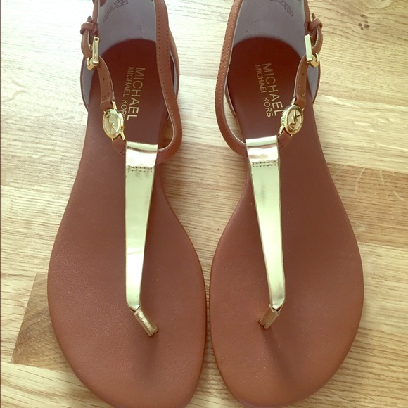 Michael Kors brown leather sandals with gold trim