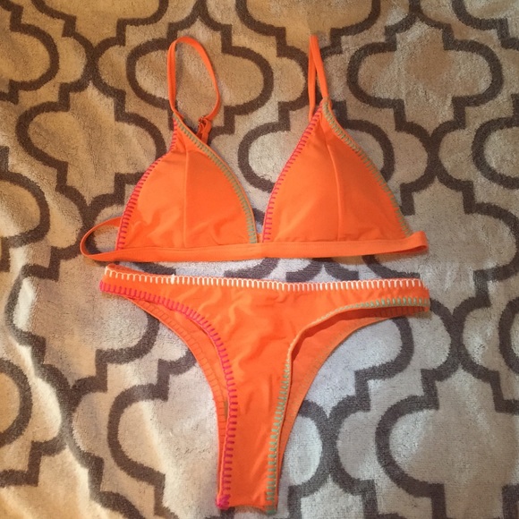 Brand New Orange Stitched Bikini Set