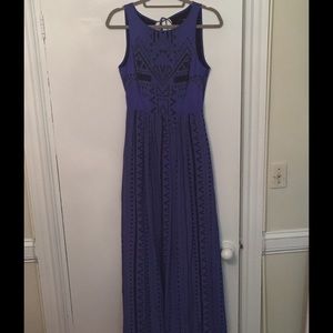 Tibi Blue Backless Maxi Dress w. Black Aztec Print