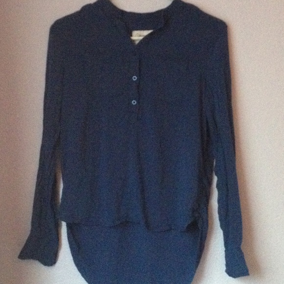 blue high low half button up blouse