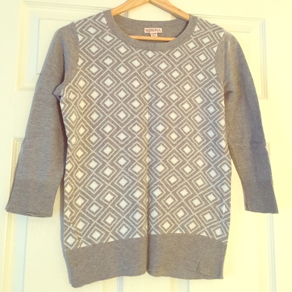 Merona Sweaters - XS 3/4 Sleeve Grey/White Sweater