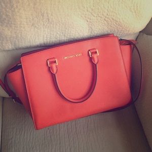 Michael Kors Red-Orange Medium Selma