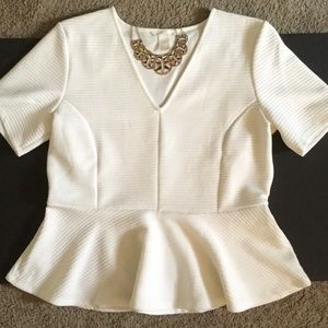 H&M Off-White Short-Sleeved Peplum Blouse, NWOT