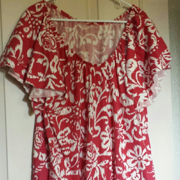 Red/White Casual Floral Top 2X