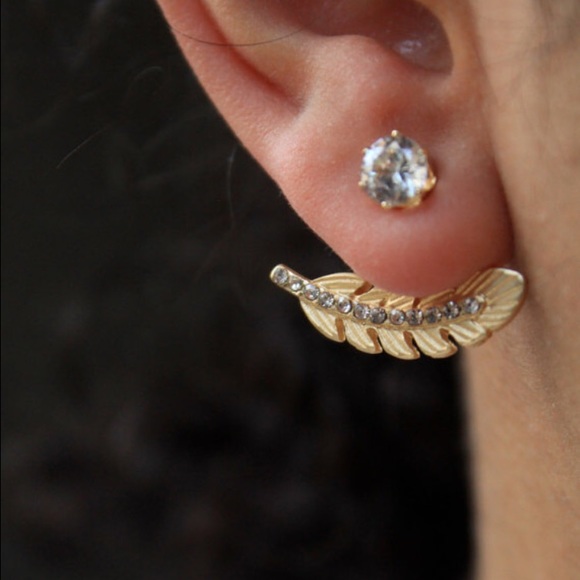 Gold Leaf Ear Jacket Earrings.