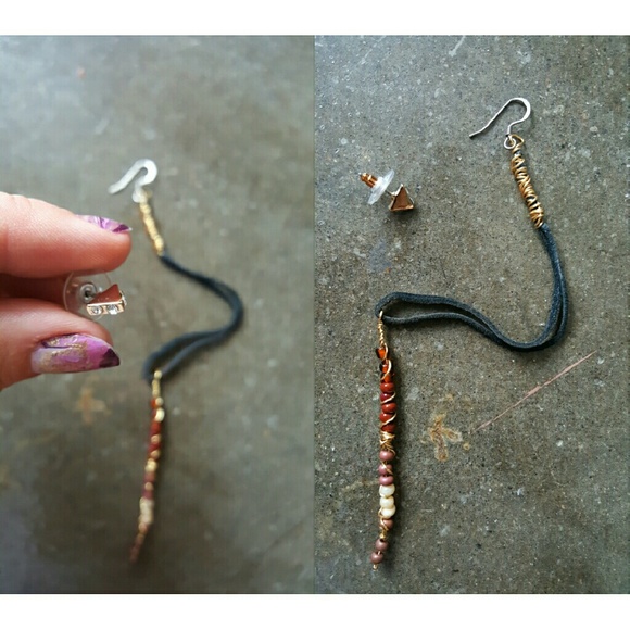 -DELETE- Mismatched Leather and Gold Earring - Picture 1 of 3