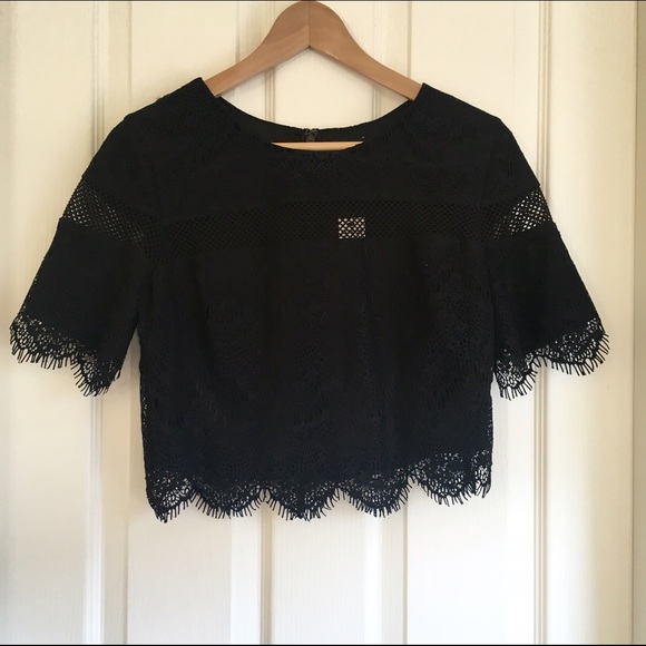 Express Black Crochet/Lace Crop Top