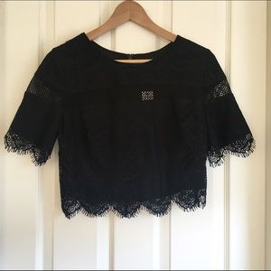 Express Black Crochet/Lace Crop Top