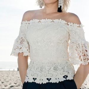 Hm conscious organic cotton lace off shoulder top