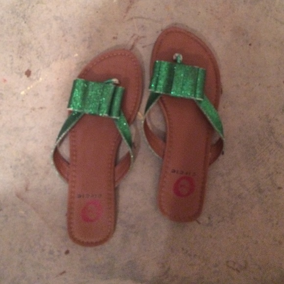 Green flip flops with a bow that I got on Modcloth