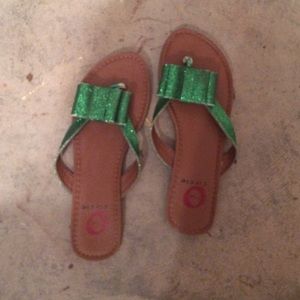 Green flip flops with a bow that I got on Modcloth