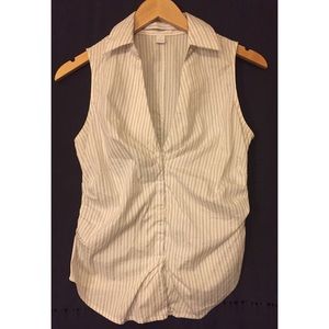 Express sleeveless ruched striped top with collar