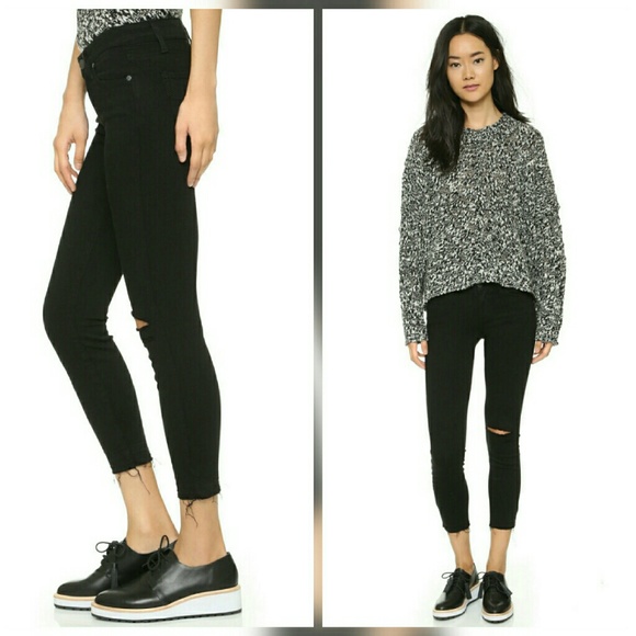 Paige Verdugo Crop Black Distressed Jeans Holes - Picture 2 of 4