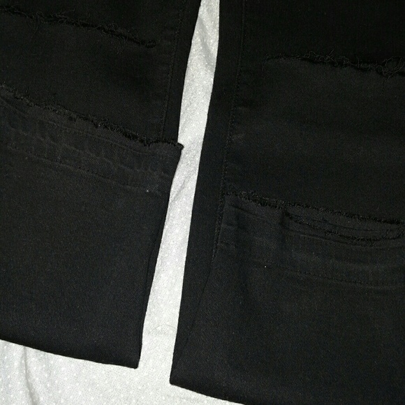 Paige Verdugo Crop Black Distressed Jeans Holes - Picture 3 of 4