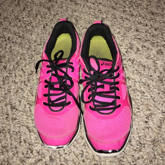 Pink Asics gel tennis shoes
