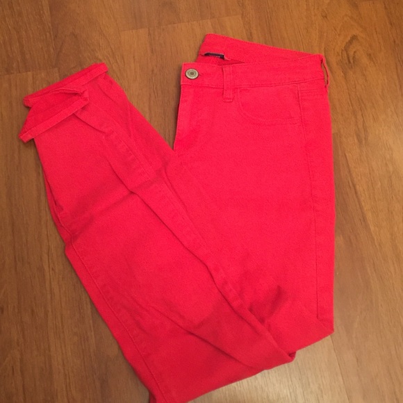 American Eagle red skinny jeans