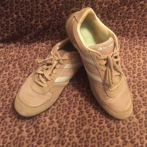 Beige and teal sneakers