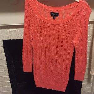 pink American eagle crochet sweater worn once