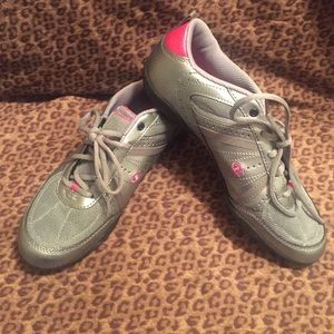 Metallic silver sneakers worn once